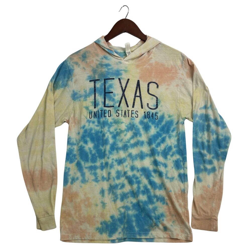 Perrin Texas Tie Dye Hoodie Shirt Mens Small Blue Tan Long Sleeve 1845 Graphic
